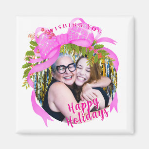 Glitting Pink Ribbon Weihnachten Weiß Magnet