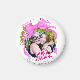 Glitting Pink Ribbon Weihnachten Weiß Magnet