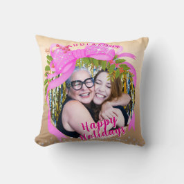 Glitting Pink Ribbon Weihnachts-Foto Gold Kissen