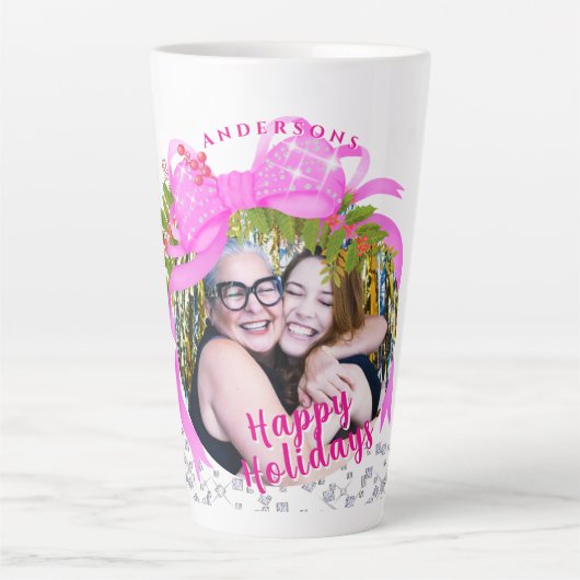 Glitting Pink Ribbon Weihnachtsgebäck Foto Milchtasse (Vorderseite)