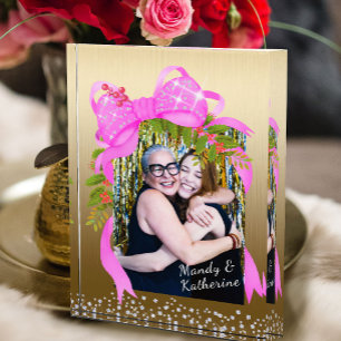 Glitting Pink Ribbon Weihnachtsgold Fotoblock