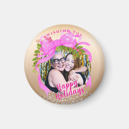 Glitting Pink Ribbon Weihnachtsgold Magnet