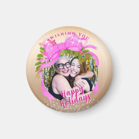 Glitting Pink Ribbon Weihnachtsgold Magnet (Vorne)