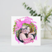 Glitting Pink Ribbon Weihnachtskarte Feiertagskarte (Stehend Vorderseite)