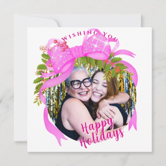 Glitting Pink Ribbon Weihnachtskarte Feiertagskarte (Vorderseite)
