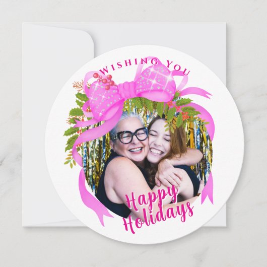 Glitting Pink Ribbon Weihnachtskarte Feiertagskarte (Vorderseite)