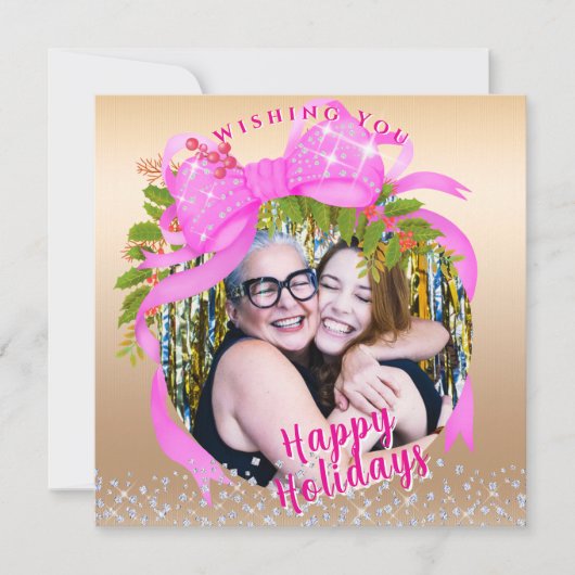 Glitting Pink Ribbon Weihnachtskarte Feiertagskarte (Vorderseite)