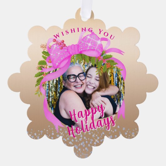 Glitting Pink Ribbon Weihnachtskarte Ornament Karte (Vorderseite)