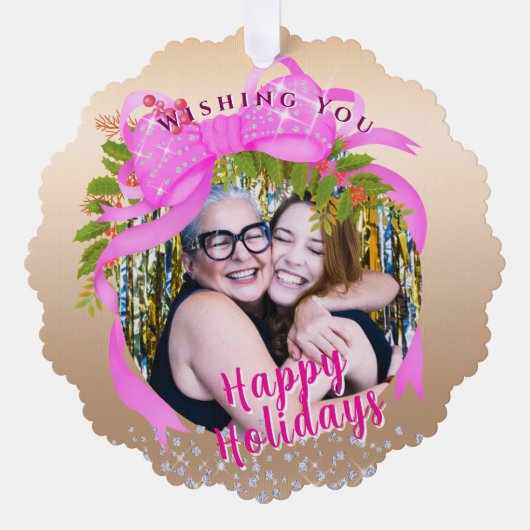 Glitting Pink Ribbon Weihnachtskarte Ornament Karte (Vorderseite)