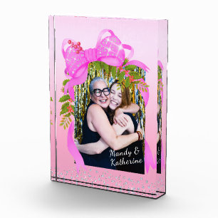 Glitting Pink Ribbon Weihnachtsrosa Fotoblock