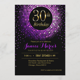 Glitz Bling Confetti 30. Geburtstag | lila Gold Einladung