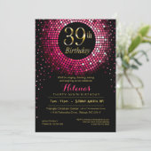 Glitz Bling Confetti 39. Geburtstag | Fuchsigold Einladung (Stehend Vorderseite)