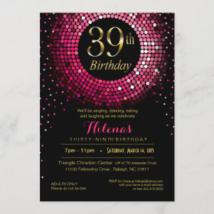 Glitz Bling Confetti 39. Geburtstag   Fuchsigold Einladung