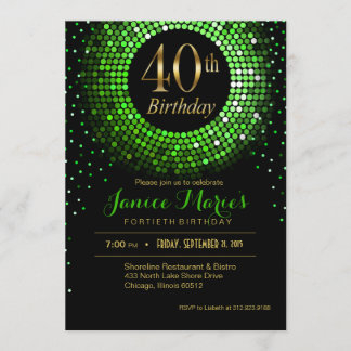 Glitz Bling Confetti 40. Geburtstag| grünes Gold Einladung
