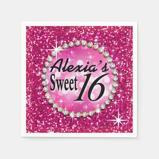 Glitz Bling Glitzer Sparkle Sweet 16 | Fuchsie Serviette (Vorderseite)
