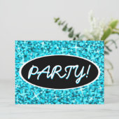 Glitz Blue 'Party', schwarz ovale Einladung (Stehend Vorderseite)