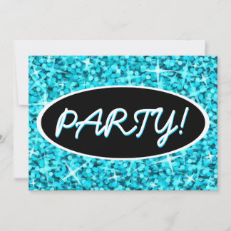 Glitz Blue 'Party', schwarz ovale Einladung