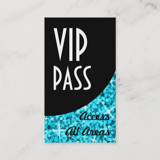Glitz Blue 'VIP Pass' Black Curve Visitenkarte (Vorderseite)