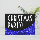 Glitz Dark Blue Black-Kurve 'Christmas Party' Einladung (Stehend Vorderseite)