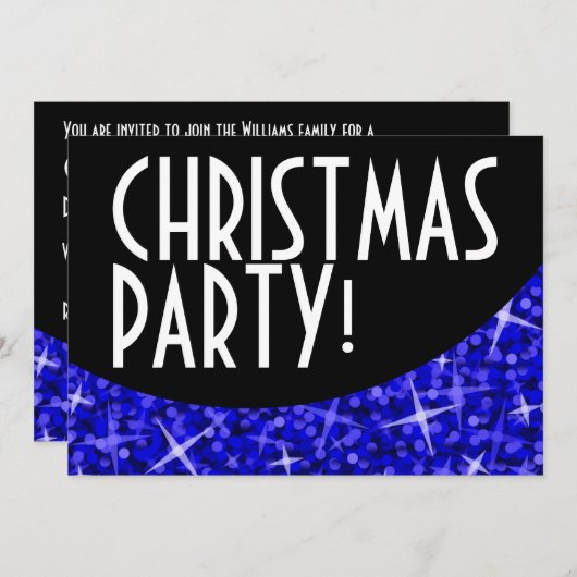 Glitz Dark Blue Black-Kurve 'Christmas Party' Einladung (Vorne/Hinten)