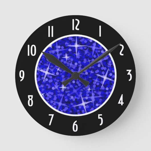 Glitz Dark Blue Black 'Numbers' clock round Runde Wanduhr (Vorderseite)