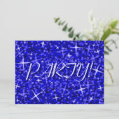 Glitz Dark Blue 'Party' Einladung blauer Text (Stehend Vorderseite)