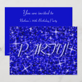 Glitz Dark Blue 'Party' Einladung blauer Text (Vorne/Hinten)