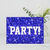 Glitz Dark Blue 'Party' Einladung Weißtext (Stehend Vorderseite)