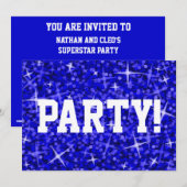 Glitz Dark Blue 'Party' Einladung Weißtext (Vorne/Hinten)