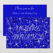 Glitz Dark Blue "You re Invited" blauer Text Einladung (Vorne/Hinten)