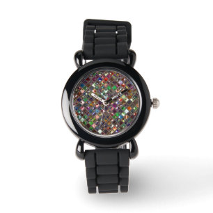 Glitz deckt mehrfarbige Druckuhr mit Ziegeln Armbanduhr