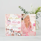 Glitz Glam Glamour Wellness-Center Party Pink Make Einladung (Stehend Vorderseite)