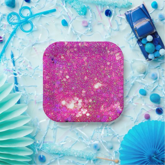 Glitz Glam Glitzer Pink Aurora Party Papier Teller (Party)