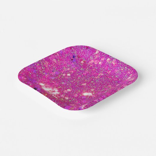 Glitz Glam Glitzer Pink Aurora Party Papier Teller (Gewinkelt)