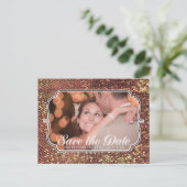 Glitz Glam Gold Save the Date Foto Postkarte (Stehend Vorderseite)