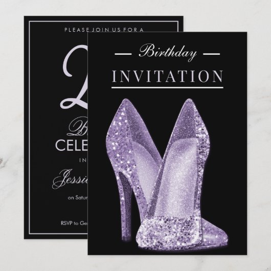 Glitz & Glamour Flieder 25. Geburtstag Einladung (Vorne/Hinten)