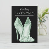Glitz & Glamour Green 25. Geburtstag Einladung (Stehend Vorderseite)