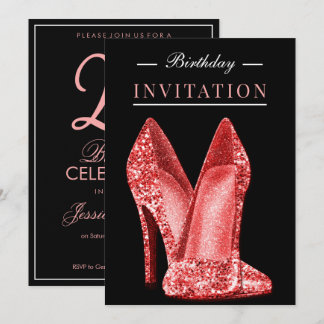 Glitz & Glamour Rot 25. Geburtstag Einladung