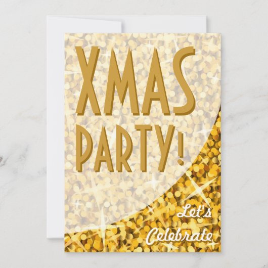 Glitz "Gold"-Kurve "Xmas Party!" Einladung (Vorderseite)