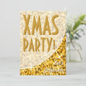 Glitz "Gold"-Kurve "Xmas Party!" Einladung (Stehend Vorderseite)