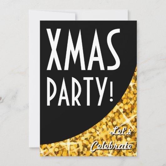 Glitz "Gold" schwarze Kurve Xmas Party! Einladung (Vorderseite)