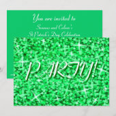 Glitz Green 'Party!' Einladung St Patrick's Day (Vorne/Hinten)