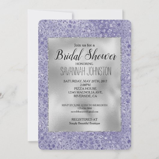 Glitz Leopard, Lila Glitzer Einladung (Vorderseite)