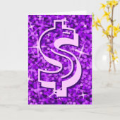 Glitz Lila dollar "$" "Your Text" Grüße karte (Gelbe Blume)
