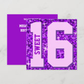 Glitz Lila Einladung "Sweet 16" Platz (Vorne/Hinten)