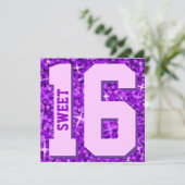 Glitz Lila Einladung "Sweet 16" Platz (Stehend Vorderseite)