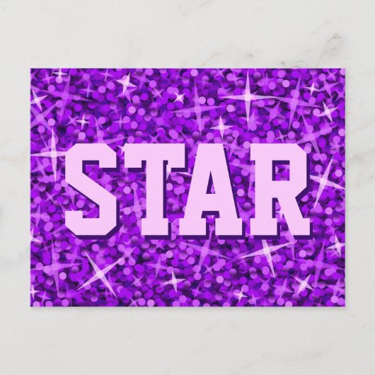 Glitz Lila Postkarte "STAR" (Vorderseite)