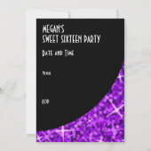 Glitz Lila schwarze Kurve Einladung "VIP Pass" (Rückseite)