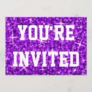 Glitz Lila weißer Text 'You re Invited' Einladung