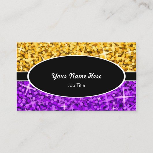 Glitz Mischungs-"Gold" lila schwarze ovale Visitenkarte (Vorderseite)